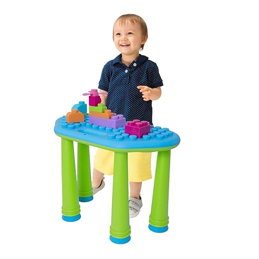 UNiPLAY Indoor/Outdoor Toddler Activity Table Set with 25 Piece Building Blocks, Kids Play Table for Building Blocks Toy