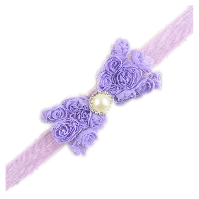 Baby Girls Headbands Lace Rose Bows Pearl Elastic Hair Band with15 colors