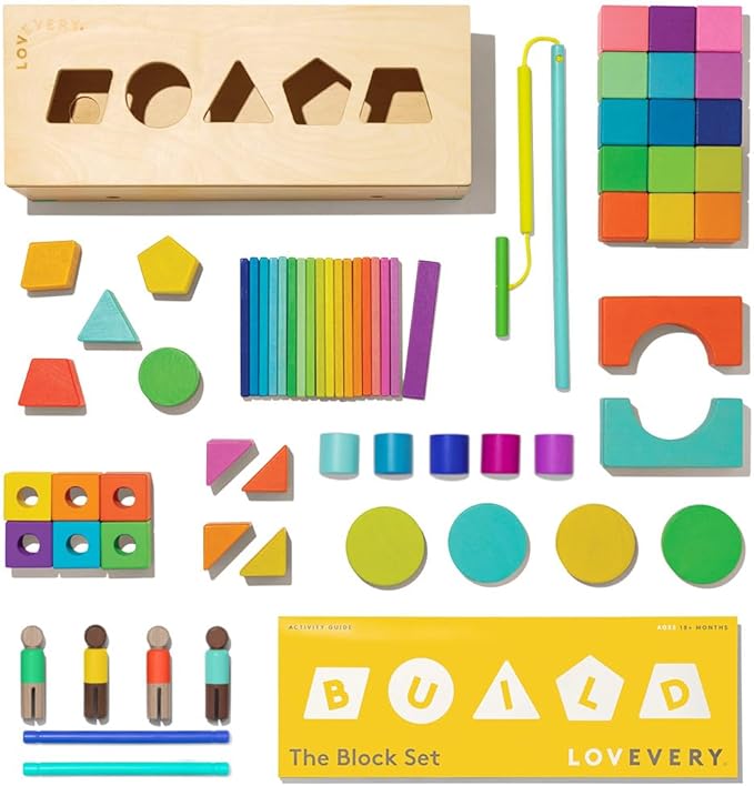 Lovevery 70-Piece Solid Wood Building Block Set, Shapes 12 Months+