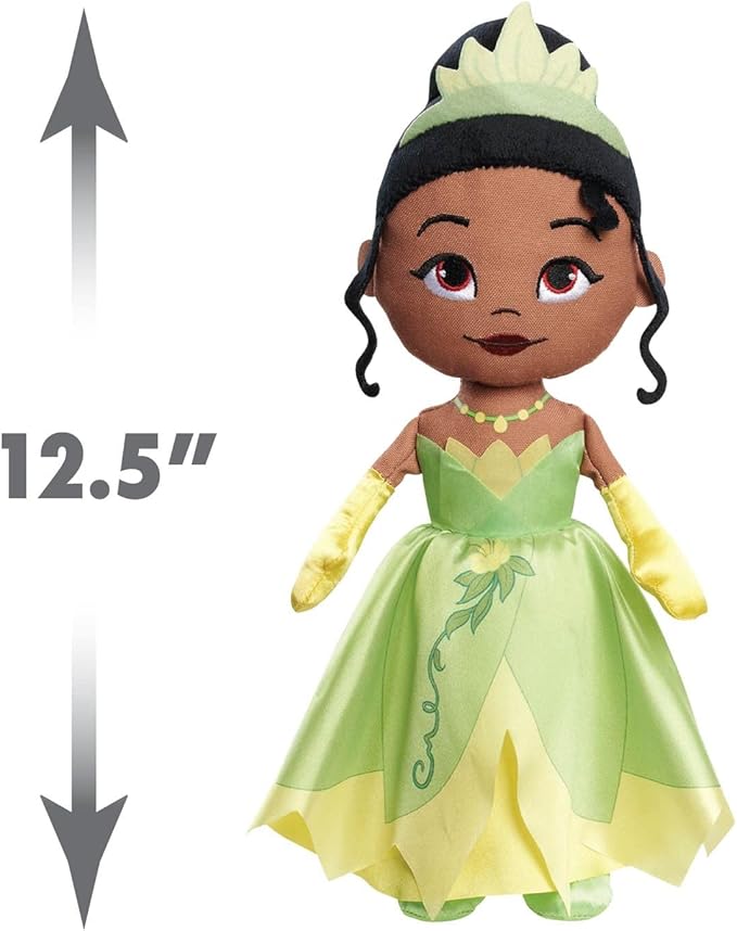 Disney Princess So Sweet Tiana 12.5-inch Plush Doll, Green Ball Gown, Black Hair, Soft Plush, Kids Toys for Ages 3 Up by Just Play