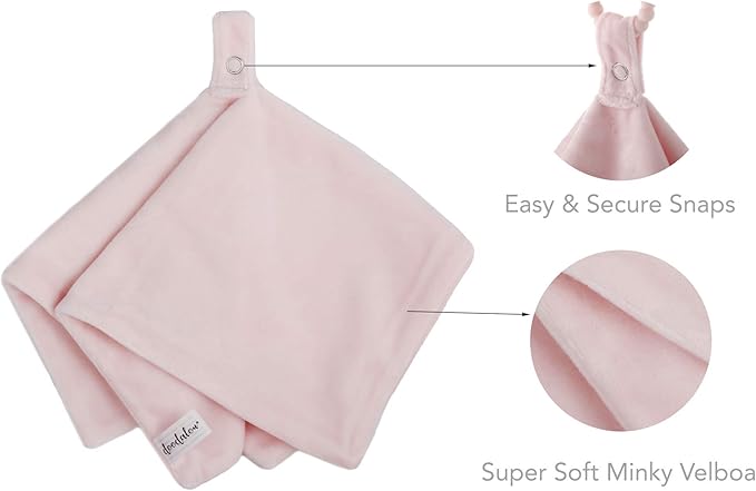Ultra Soft Cotton Minky Velboa Baby Blanket with Snap Closure for Pacifier or Teether, Machine Washable 12 inch 12 inch