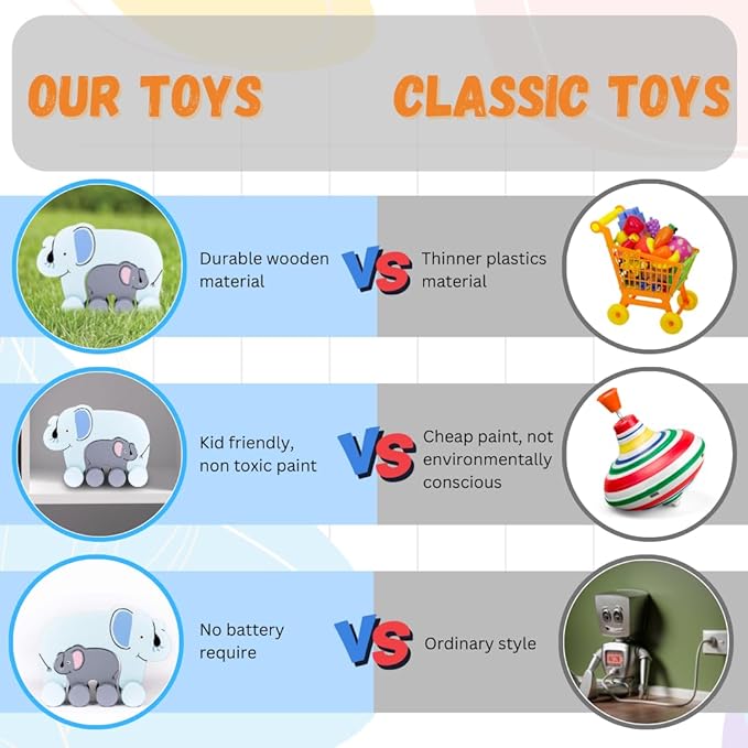 Jack Rabbit Creations Big & Little Elephant Push Toy 2 1 Wooden 18 Months+
