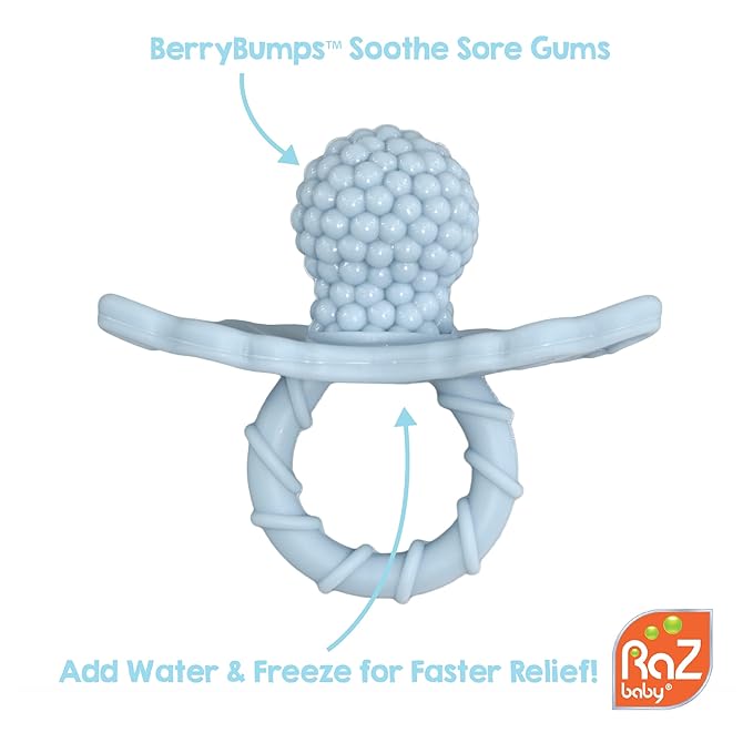 RAZBABY Soft Silicone Infant & Baby 3M+ Teether Toy, Berrybumps Textured Teething Relief Pacifier (009-LBT)