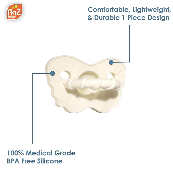RaZbaby RaZzies Pacifier 2-Pack for Newborns &Infants 0m+ - Natural Nipple Shaped BPA Free Medical Grade Silicone 1 Piece