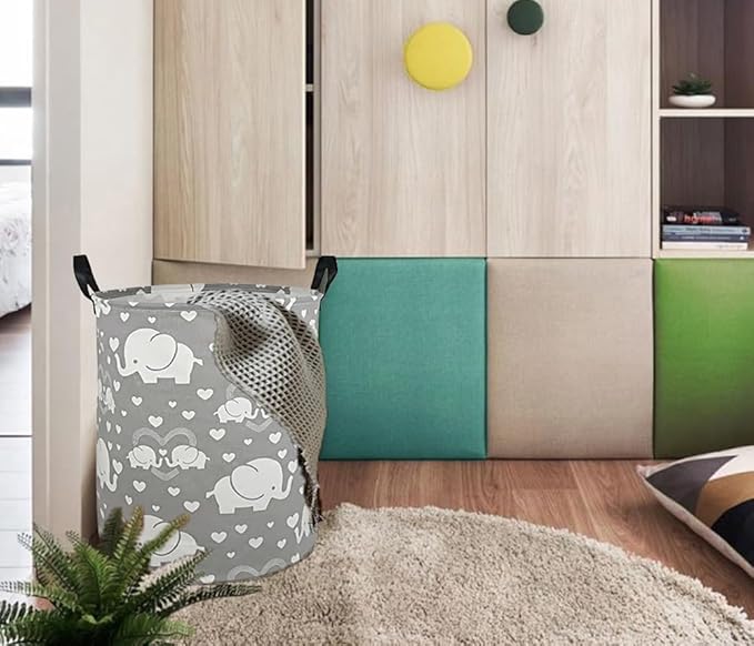 Round Elephant Pattern Laundry Hamper Storage Basket Organizer Hamper Storage
