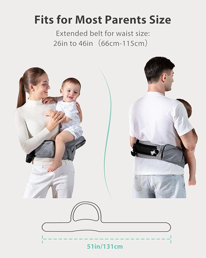Baby Hip Carrier, GROWNSY Ergonomic Hip Seat Baby Carrier with Multiple Pockets, Adjustable Extended Waistband for Newborns & Toddlers up to 50 lbs, Light Grey