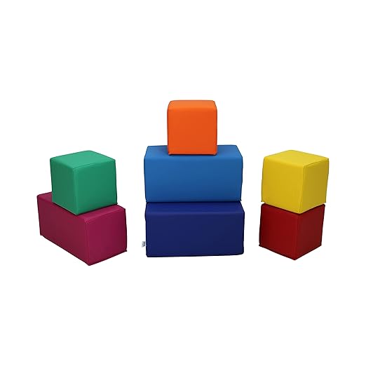 FDP SoftScape Stack-and-Play Building Block Set, Soft Foam Indoor Playset for Toddlers and Kids; Playtime Early Learning at Home (7-Piece) - 14116-110