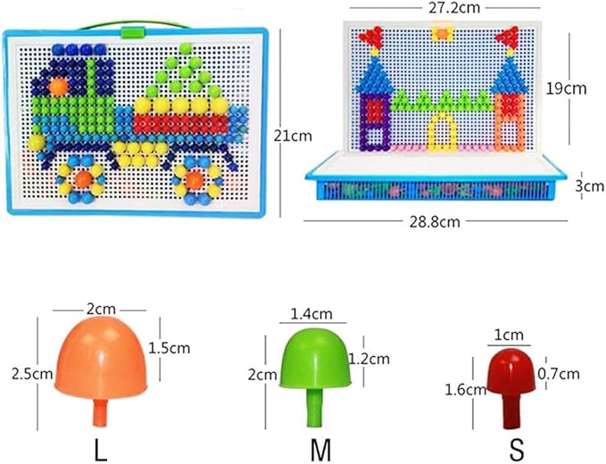 HenMerry Creative Mushroom Nails Mosaic Pegboard Children's Educational Toys 3D (600pcs)