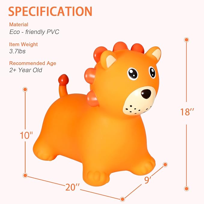 INPANY Kids Bouncy Lion Hopper Toys for 2 Year Old Boy, Toddlers Inflatable Animal Hopping Horse 3 4