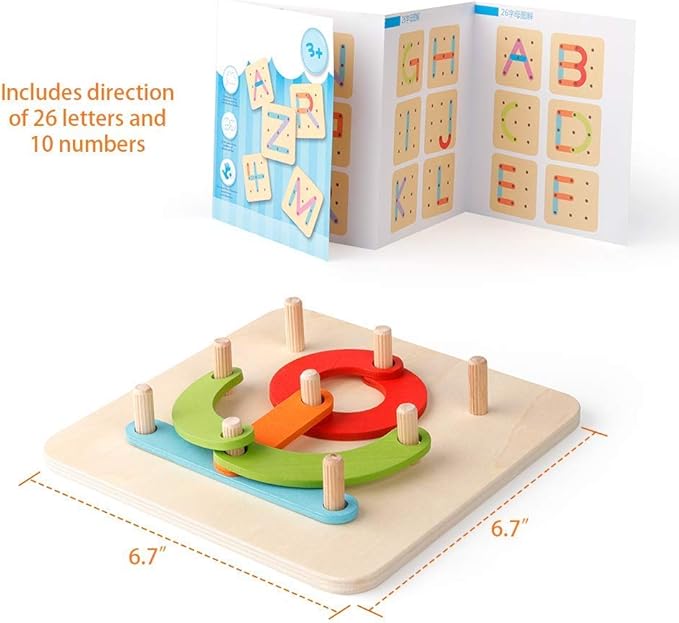 Coogam Wooden Letter Number Construction Puzzle Educational Stacking Blocks Toy Set Shape Color Sorter Pegboard Activity Board Sort Game for Kids Gift Preschool Learning STEM Toy