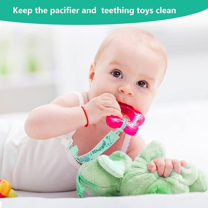 4-Pack Silicone Pacifier Clips with One-Piece Beads for Baby Boys and Girls - Flexible and Rust-Free Holders for Teething Relief and Baby Essentials, Safe for Newborns (Flat