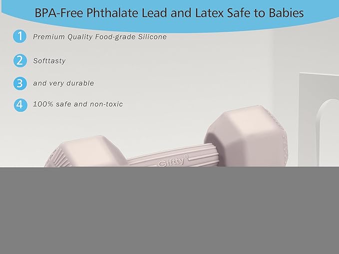 Giftty Baby Dumbbell Toy - Silicone Infant Rattle Teething Toy Teether Toddler Sensory Toy Durable Safe Exercises Workout Weight (1pcs 4.8oz