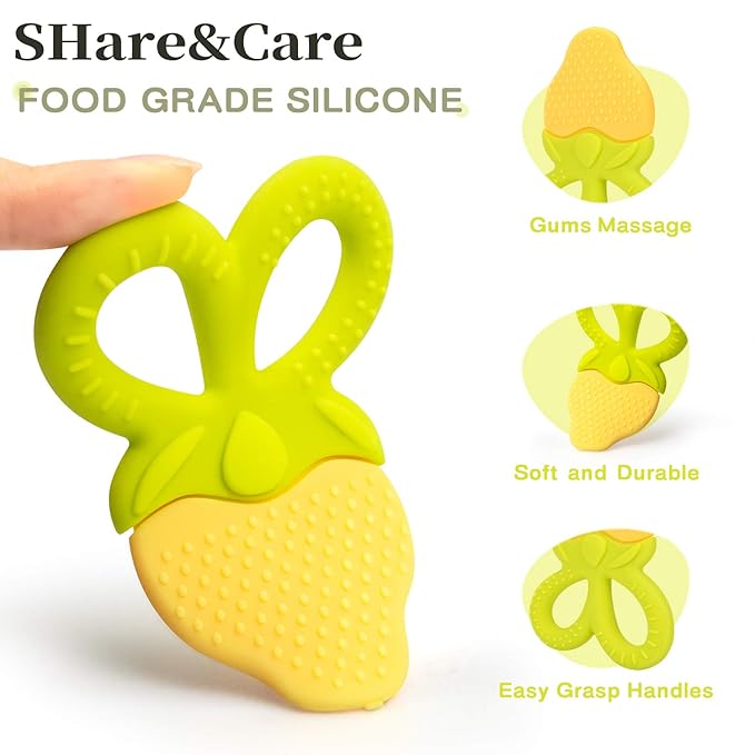 SHARE&CARE BPA Free Silicone Fruit Baby Teether Toys Baby Teething 3 Months Relief(5 Scissor