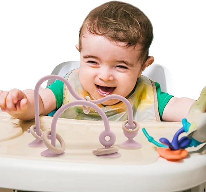High Chair Toys with Suction Cups for Infant Toddlers,Food Grade Silicone Teething Toy for Kids 6 9 12 18 M+ 1 Year