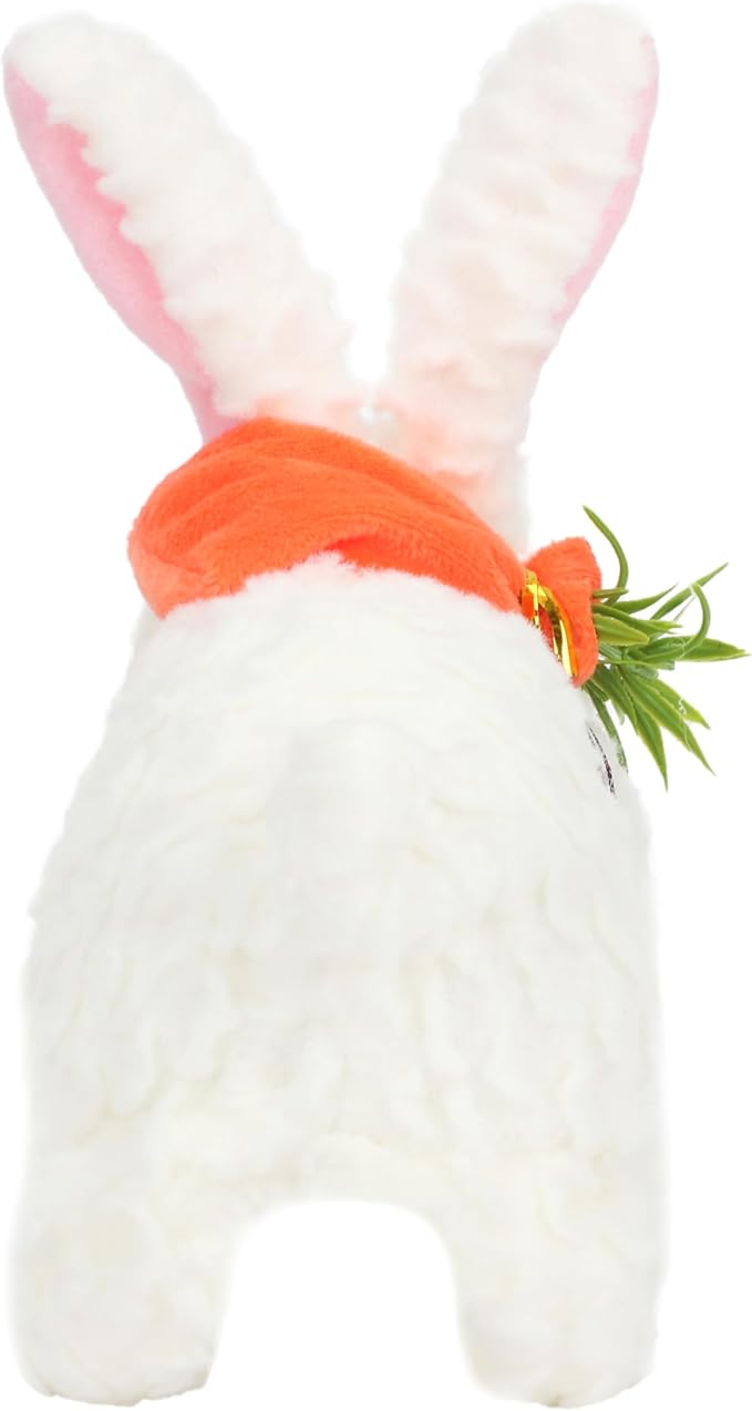 Hopearl Hopping Rabbit with LED Ears Carrot Backpack Interactive Plush Bunny Toy with Sounds Animated Walking Wiggle Light up Ears Twitch Nose Gift for Toddlers, White 7''