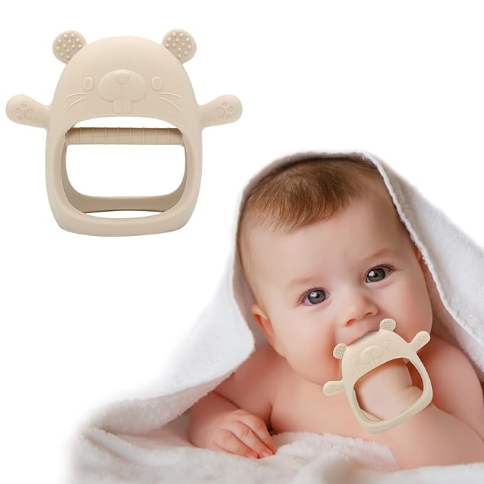 Baby Teether Toy, Anti-Drop Silicone Baby Mitten Teether for Soothing Teething Pain Relief Groundhog(1 Packs)