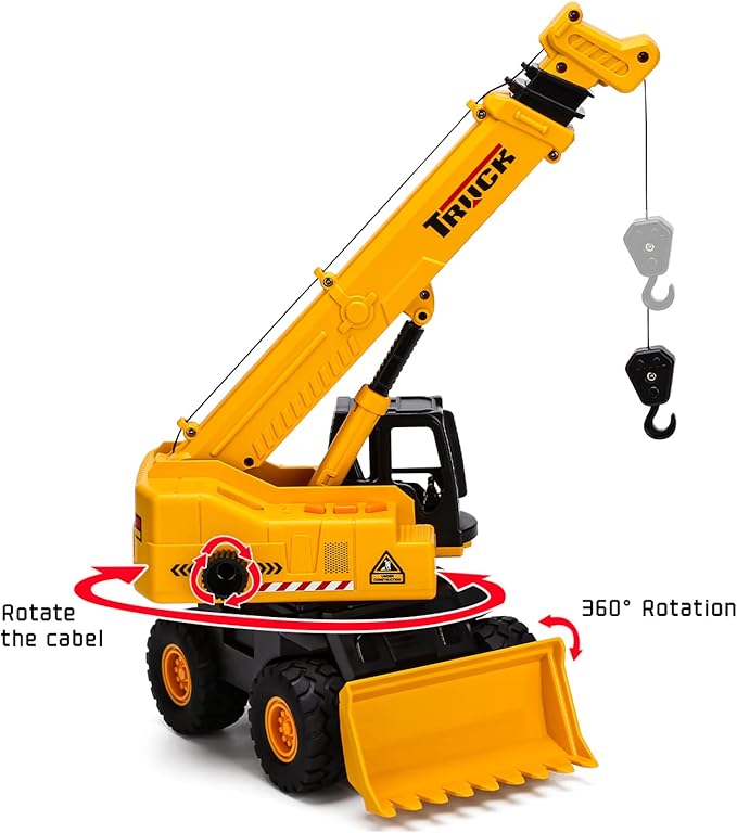 haomsj 2-in-1 Toy Crane Bulldozers Construction Set Trucks for Boys 3-5, Excavator 3 4 5 6