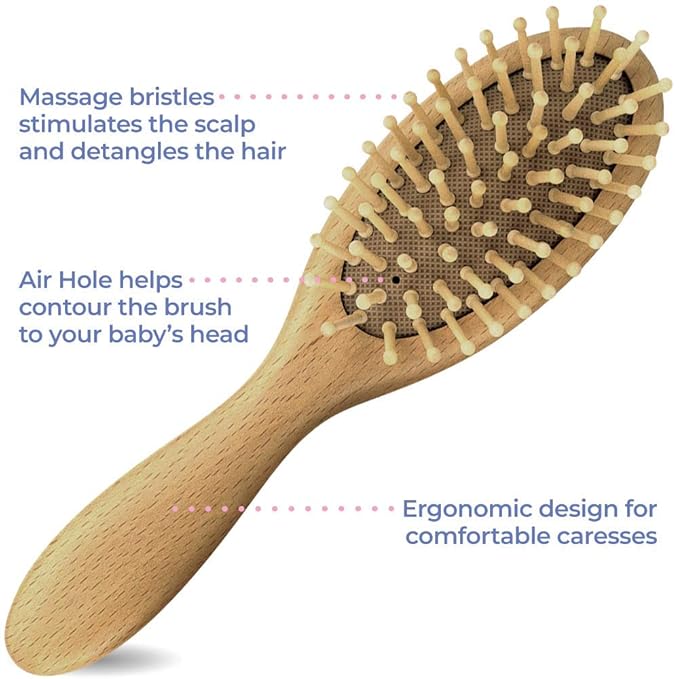 Premium Wooden Baby Hair Brush and Comb Set - Gentle Goat Hair Bristle Brush for Cradle Cap - Ideal Baby Brush Set for Newborns and Toddler Comb