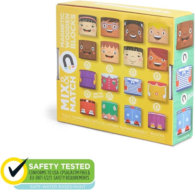 16-Piece Multiracial Magnetic Friends Play Set β Wooden Diversity Building Blocks for Kids β SEL Toy Promoting Cultural Inclusion & Creative Play