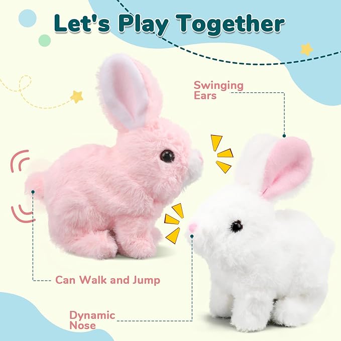 Hopping Walking Bunny Rabbit Toy with Sounds, Wiggling Ears