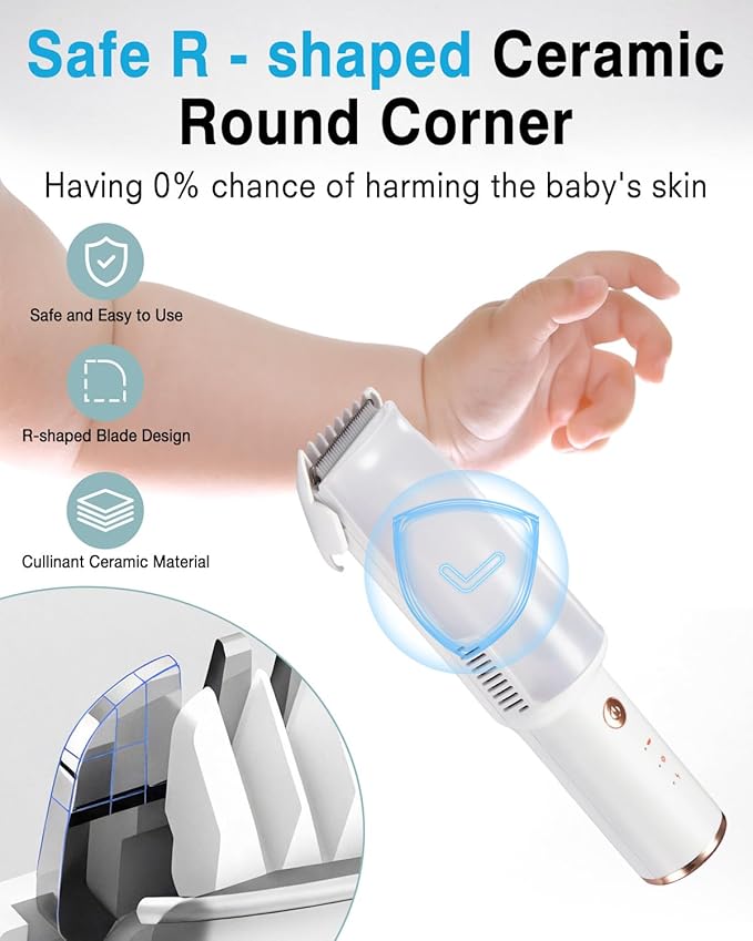 Baby Hair Clippers with Vacuum, Ultra Quiet Baby Hair Cutting Kit Silent Clippers Kids Clippers for Beginner,Waterproof Baby Grooming Kit for Newborns