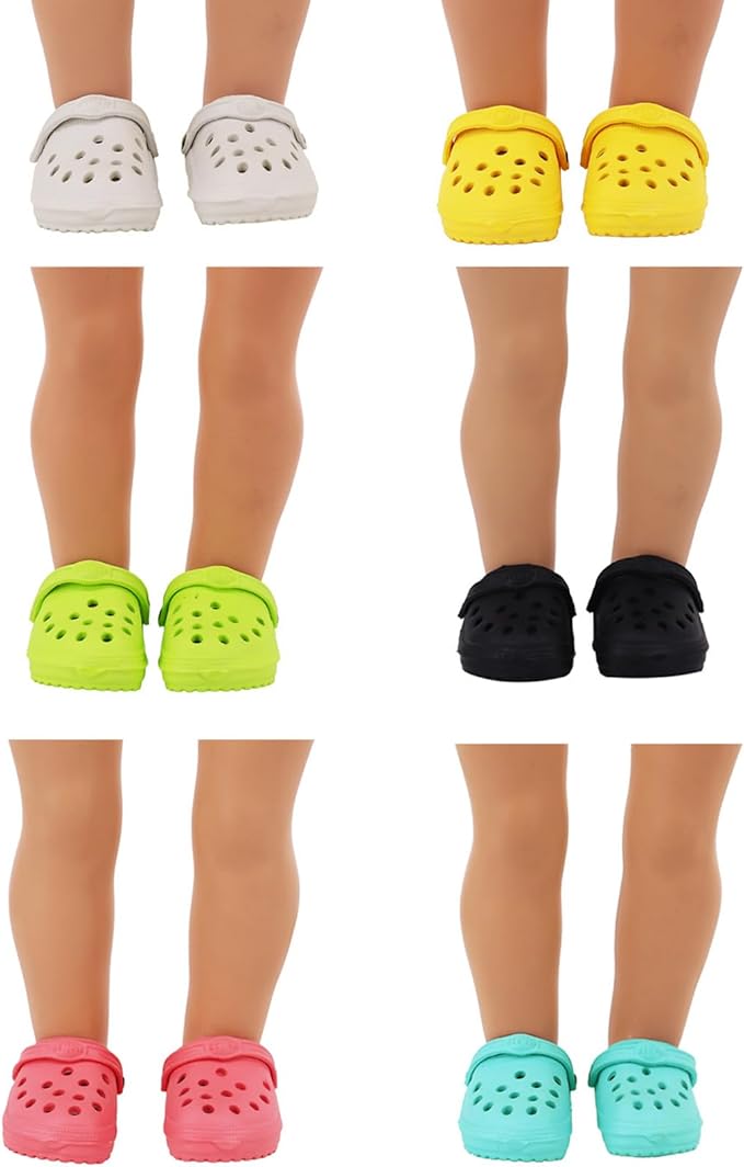6 Pairs of Doll’s Classic Clogs, Baby Doll Accessories 18 Inch Doll Shoes 6 Colors Doll for 18 Inch Dolls 18 Inch