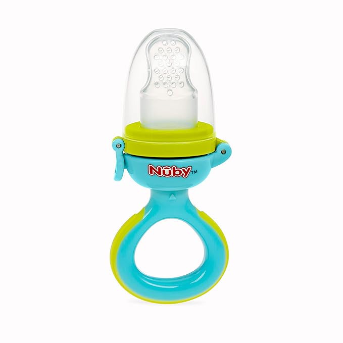 Nuby Baby’s First Food Dispenser with Hygienic Cover | Baby’s First Soft Foods and Teething | 2 Pack: Aqua & Blue or Pink & Aqua | Twist n' Feed | Promotes Self Feeding |10+ Months