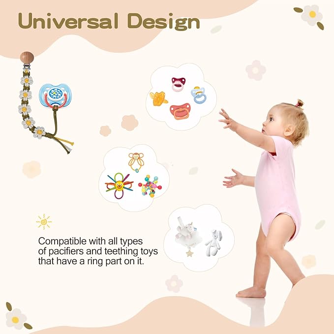 Pacifier Clip for Boys Girls Floral Daisy Macrame Paci Clip