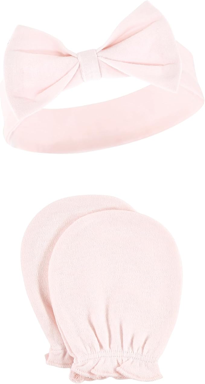 Hudson Baby Baby Girls' Cotton Headband and Scratch Mitten Set