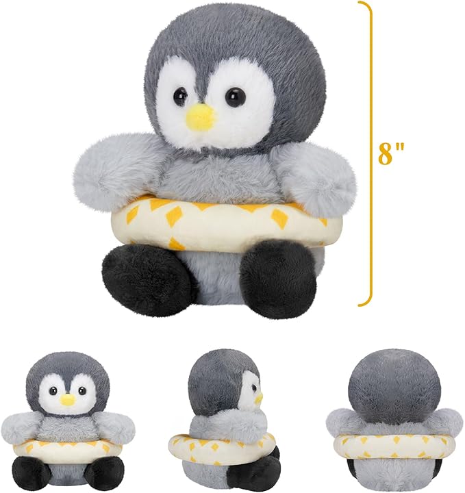 Houwsbaby 8" Cuddly Penguin Stuffed Animal,Penguin Plush Toy with Yellow Swimming Circle