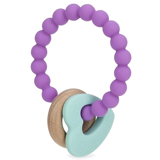 Nuby Natural Wood & Silicone Teether: 3 M+, Heart Bracelet