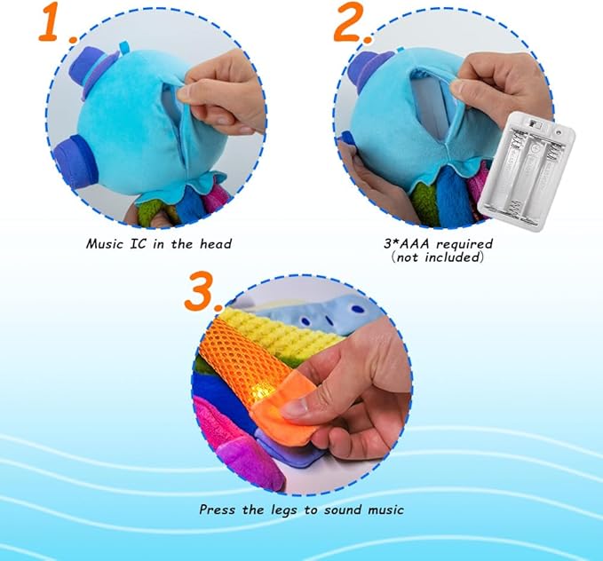 Octopus Shape Tactile Sensory Toy, Texture Toys for Babies with 6 Different Lights and Music 0 3 6 9 12 Months
