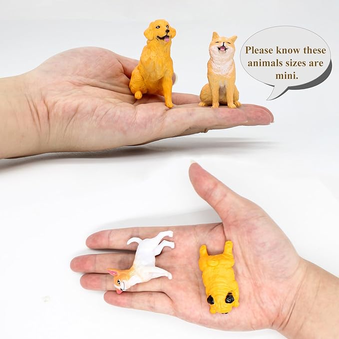 iftnotea 12PCS Small Dog and Cat Figurines for Kids - Puppy Toy Figures with Golden Retriever Husky Colie Pug Shorthair Cat