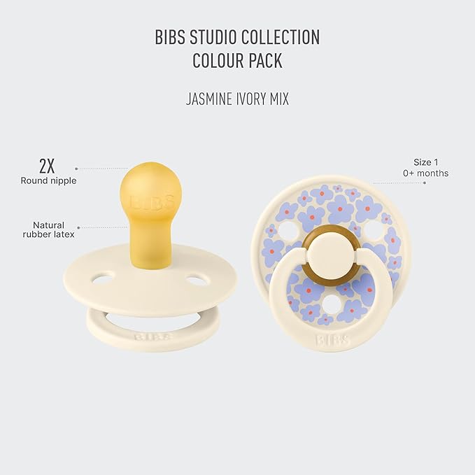 BIBS Pacifiers - Colour Studio 2 Pack | Round Nipple Baby Pacifier 0+ Months
