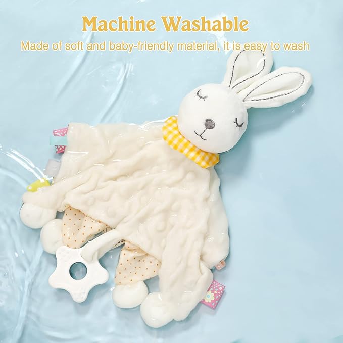 Zooawa Loveys for Babies, Security Blanket Soft Stuffed Animal Bunny Lovey Unisex Lovie Baby Stuff Snuggle Blanket with Tags Teether Bells