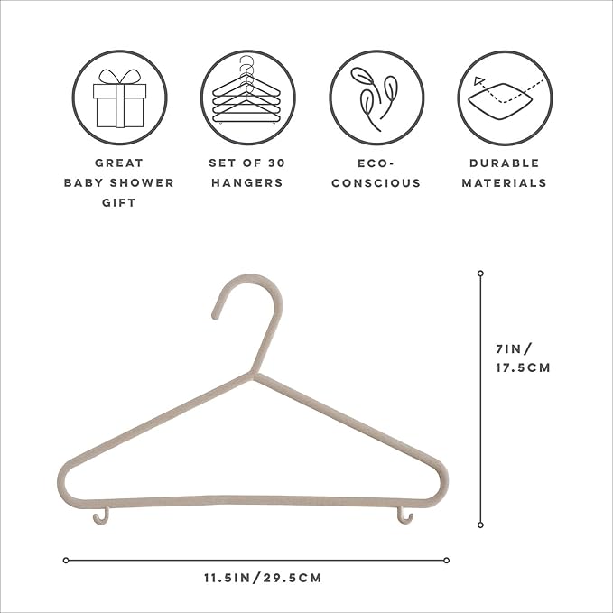 3 Sprouts Sustainable Wheat Straw Plastic Toddler & Kids Hangers β Pack of 30 Infant Baby Clothes Hangers for Closet Organization β Small Children's Hanger for Nursery - Speckled Beige
