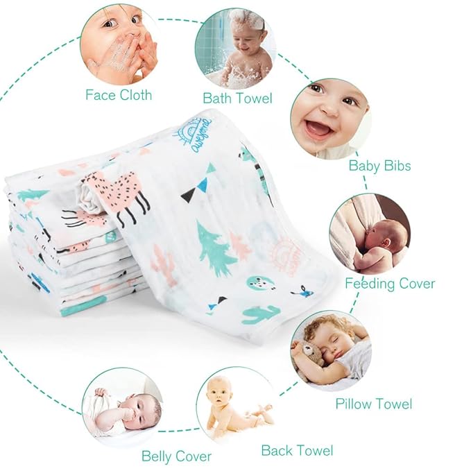 Yoofoss Muslin Burp Cloths for Baby 10 Pack 100% Cotton 20''X10'' Super