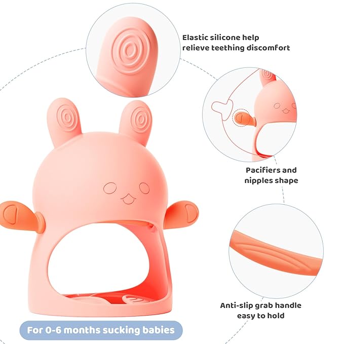 NCVI Baby Silicone Teether Hand Grip for 0-6 Months, Never Drop Baby Sucking Teething Relief Hand Held