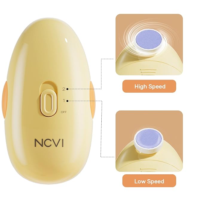 NCVI Baby Nail Trimmer Electric, Baby Nail File, Safe Baby Nail Clippers, Trim and Polish Set for Newborn Baby Infant Toddler Kids, Fingernails Care, Grooming & Manicure kit, 8 Grinding Heads, Yellow