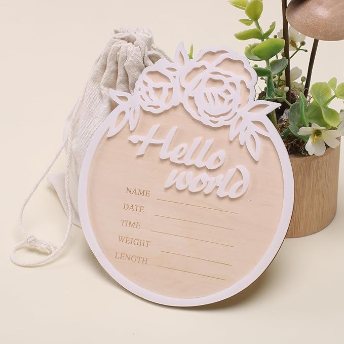 Ylsteed Baby Announcement Signs Baby Milestone Cards Wooden Newborn Photography 6 Inch-White