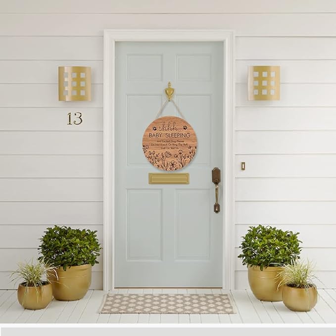 Funny Baby Sleeping Hanging Sign Plaque, Do Not Knock Or Ring The Bell (12x12inch)