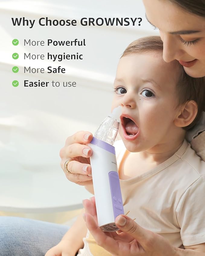 GROWNSY Nasal Aspirator for Baby, Electric Baby Nose Sucker 3 Silicone