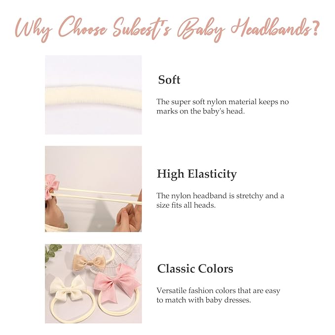 Soft Stretchy Nylon Headbands Handmade Hair Bands for Baby Girls Newborn Infant Toddler竊뉰eige"