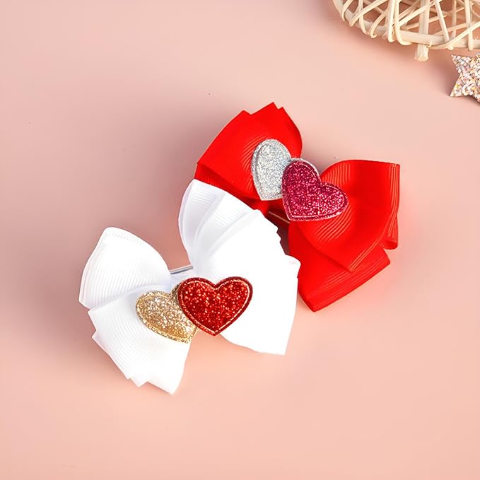 4 Pcs Valentine's Day Hair Clips Heart Bow Hair Accessories