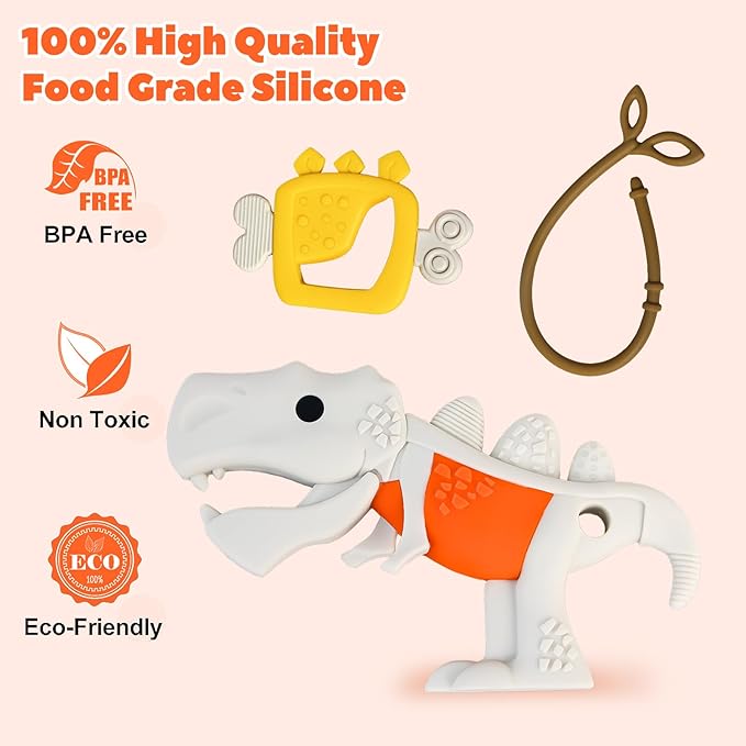 Baby Teething Toys - Dinosaur Silicone Baby Teethers Relief 0-6 6-12 12-18 Months,