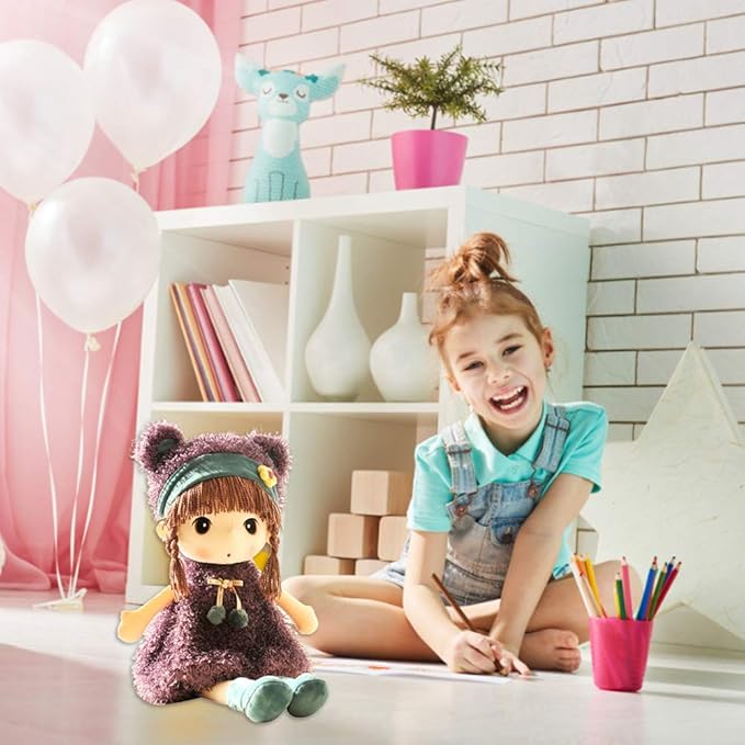 Plush Baby Doll Girl with Clothes, 17.7 Sweetheart Rag Doll Cozy Cuddle Soft Baby Doll for Kids Babies
