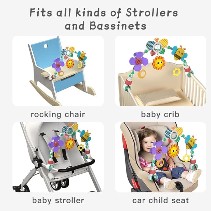 Adjustable Baby Stroller Arch Toys - Car Seat Toys Play Arch Crib Bassinet Toy Activity Arch with Fascinating Toy for Stimulating Baby's Senses Developing Motor Skills Infants Toddlers Gifts