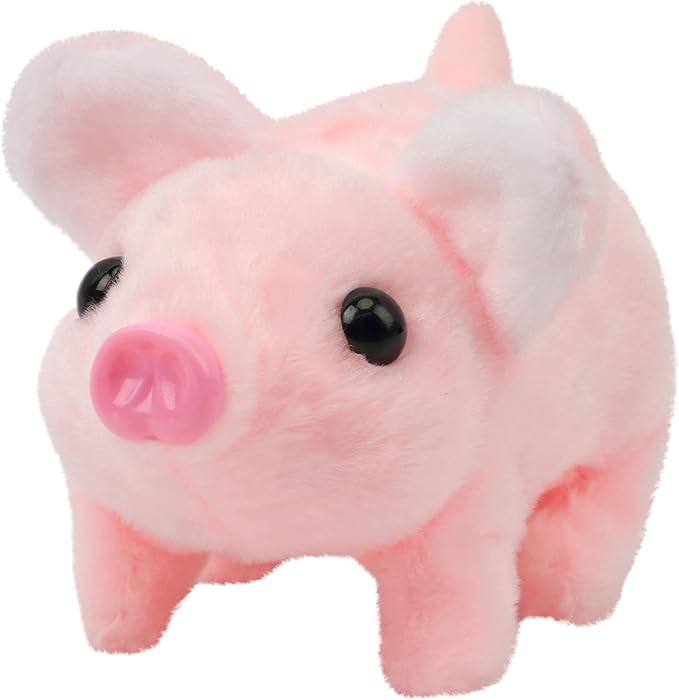 Hopearl Walking Piggy Pet Interactive Crawling Piglet Electronic Plush Toy Pig Oink Twitch Nose Wag Tail Animated Gifts for Toddlers Birthday, Pink 8''