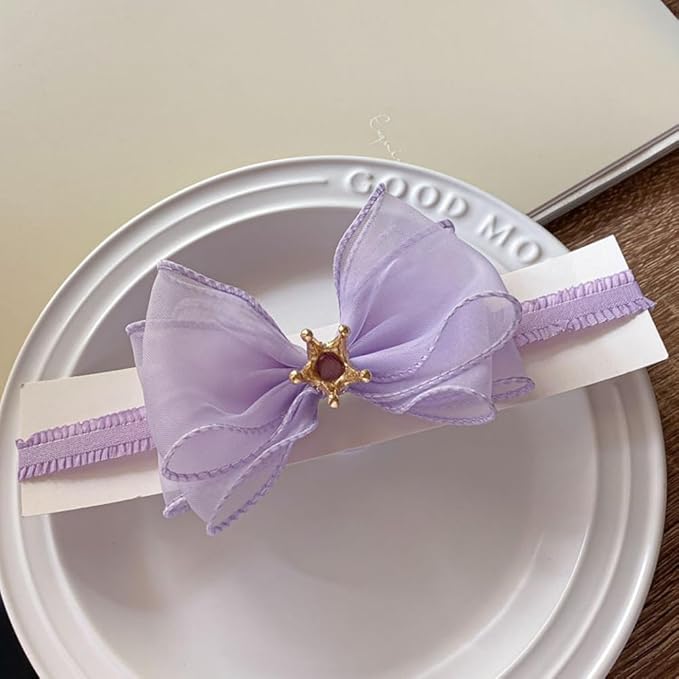 Cute Baby Girl Headband with Lace Bow and Crown Elastic