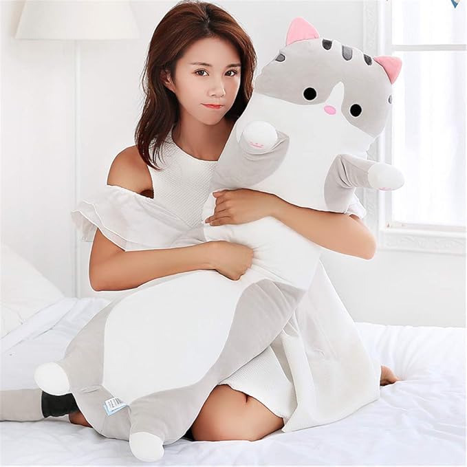 shangman Lovely Plush Cat Doll Cute Cartoon Soft Stuffed Kitten (Grey,130cm/51.1in)